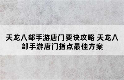 天龙八部手游唐门要诀攻略 天龙八部手游唐门指点最佳方案